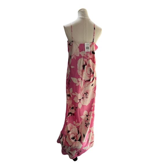 The Fashion Poet Womens Large One Shoulder Halter Floral Satin Maxi Dress Pink - Picture 3 of 13